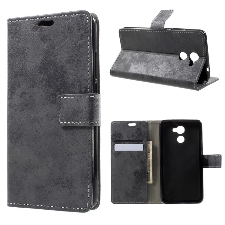 Vintage Leather Card Holder Cell Phone Case Accessory for Huawei Enjoy 7 Plus - Grey-1