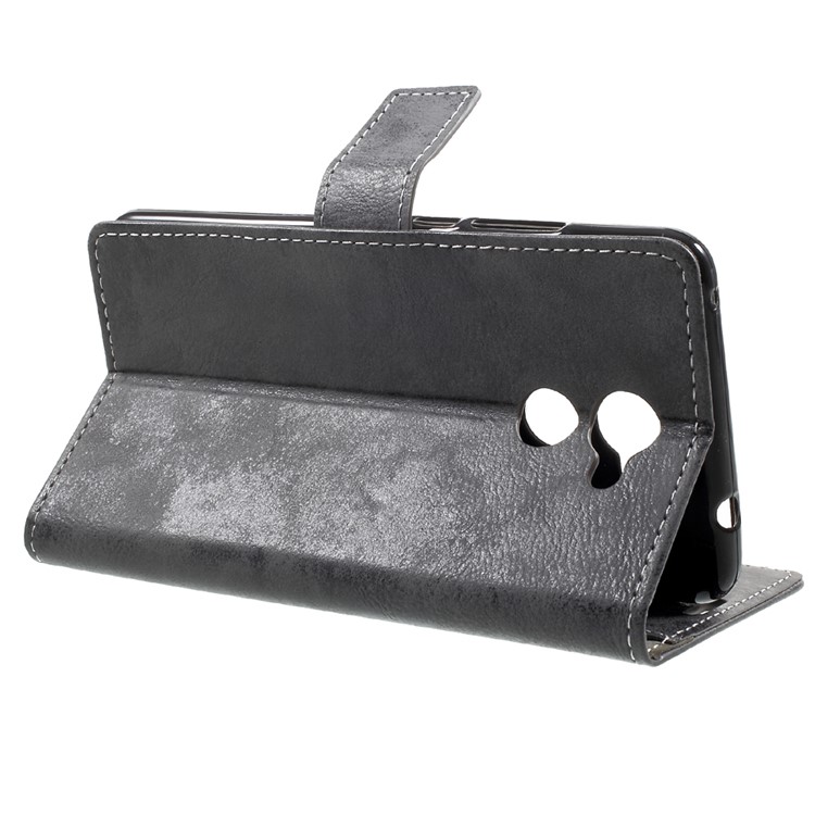 Vintage Leather Card Holder Cell Phone Case Accessory for Huawei Enjoy 7 Plus - Grey-4