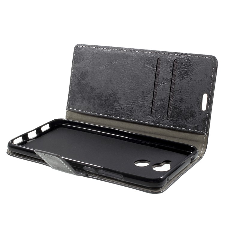 Vintage Leather Card Holder Cell Phone Case Accessory for Huawei Enjoy 7 Plus - Grey-5