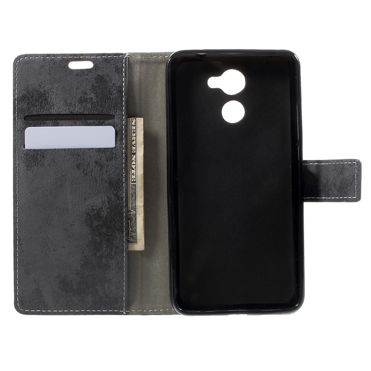 Vintage Leather Card Holder Cell Phone Case Accessory for Huawei Enjoy 7 Plus - Grey-6