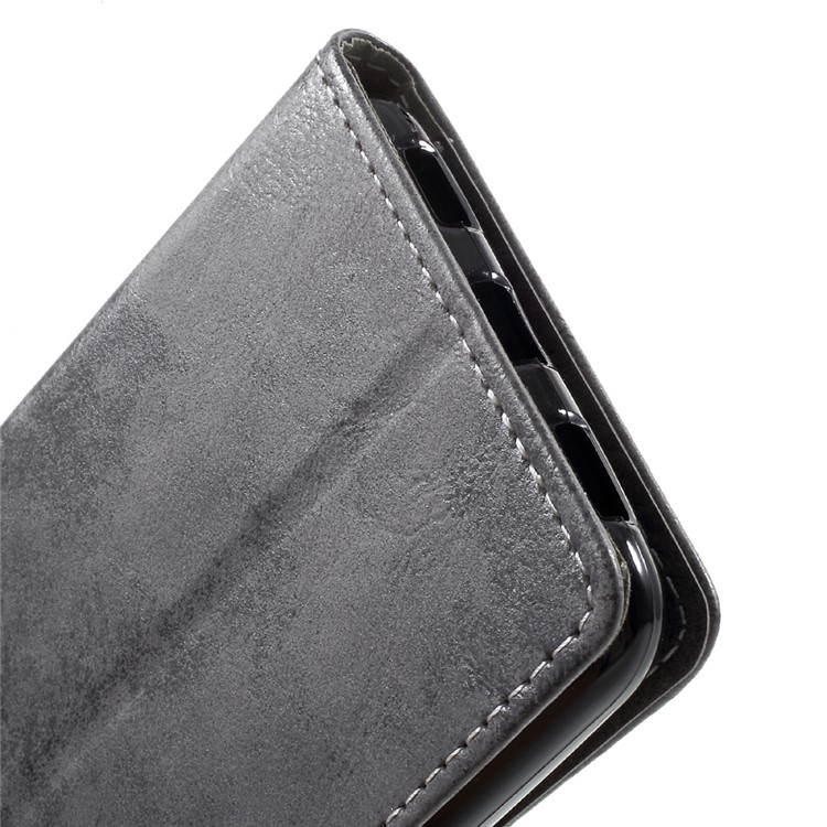 Vintage Leather Card Holder Cell Phone Case Accessory for Huawei Enjoy 7 Plus - Grey-9