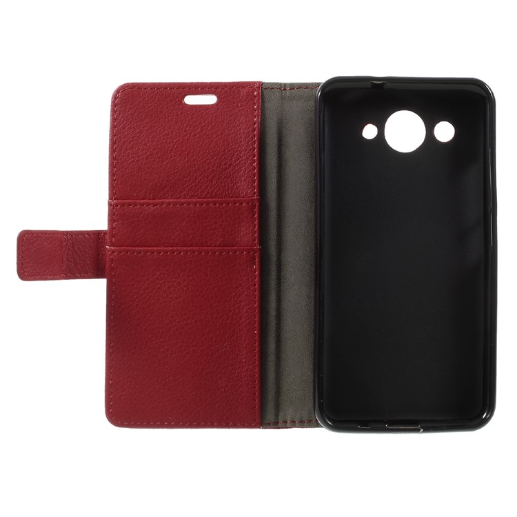Litchi Grain PU Leather Wallet Stand Shell Cover for Huawei Y3 (2017) - Red-5