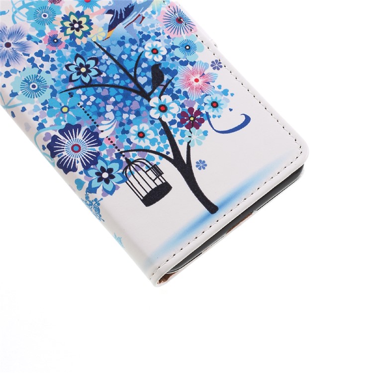 Patterned Wallet Stand Leather Mobile Phone Cover for Huawei Y3 (2017) - Blue Flowers-5