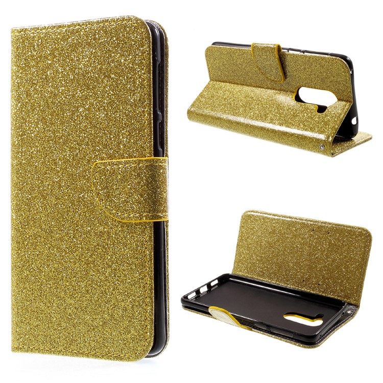 Glitter Sequins Leather Folio Flip Case for Huawei Honor 6x (2016) - Gold-1