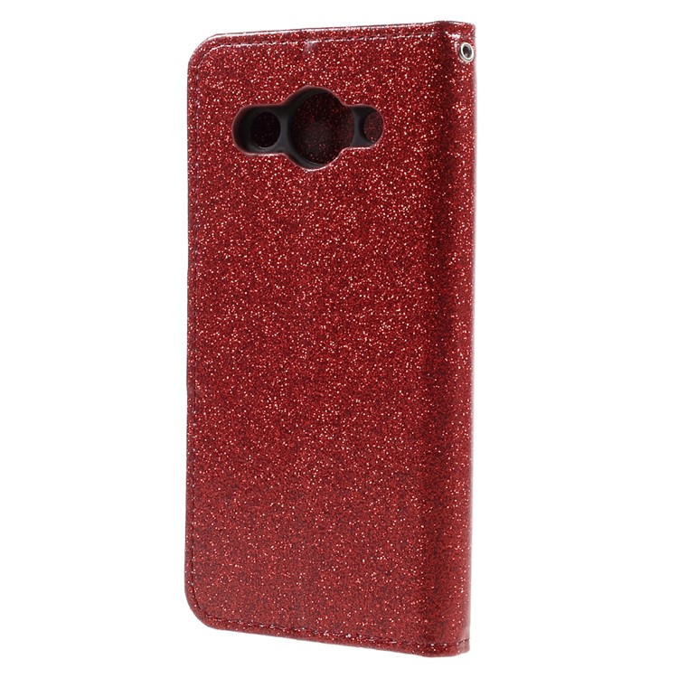Glitter Sequins PU Leather Wallet Flip Case with Stand for Huawei Y3 (2017) - Red-2
