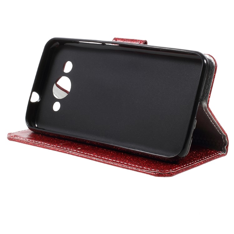 Glitter Sequins PU Leather Wallet Flip Case with Stand for Huawei Y3 (2017) - Red-3