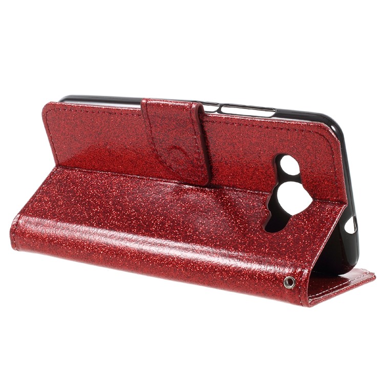 Glitter Sequins PU Leather Wallet Flip Case with Stand for Huawei Y3 (2017) - Red-4