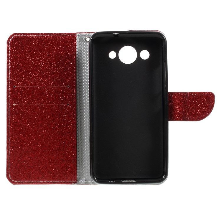 Glitter Sequins PU Leather Wallet Flip Case with Stand for Huawei Y3 (2017) - Red-5