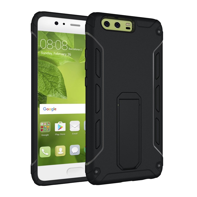 Supporting Kickstand Hybrid PC + TPU Mobile Phone Shell for Huawei P10 Plus - Black-1