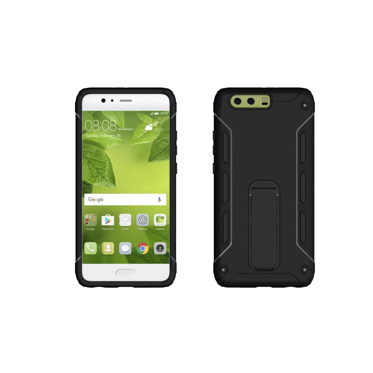 Supporting Kickstand Hybrid PC + TPU Mobile Phone Shell for Huawei P10 Plus - Black-2