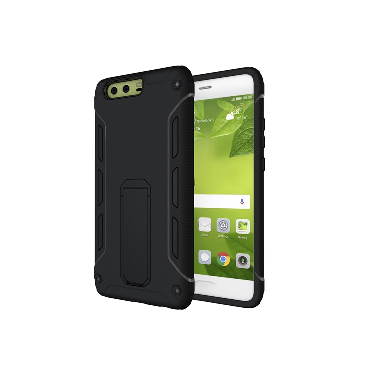 Supporting Kickstand Hybrid PC + TPU Mobile Phone Shell for Huawei P10 Plus - Black-3