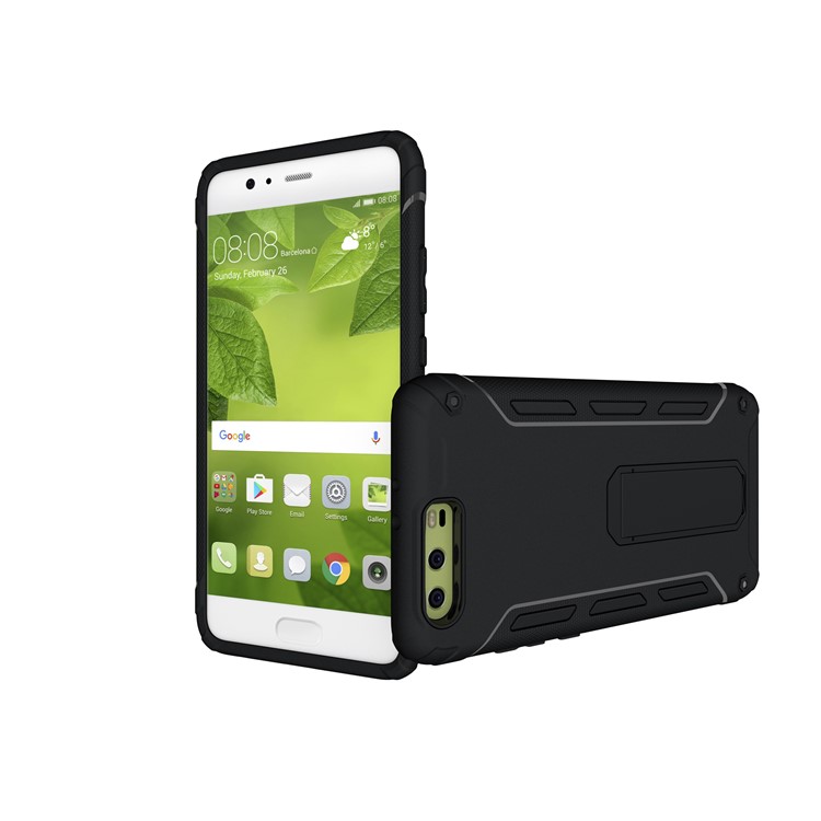 Supporting Kickstand Hybrid PC + TPU Mobile Phone Shell for Huawei P10 Plus - Black-4