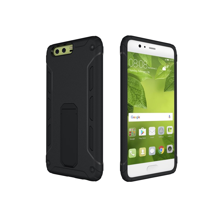 Supporting Kickstand Hybrid PC + TPU Mobile Phone Shell for Huawei P10 Plus - Black-5
