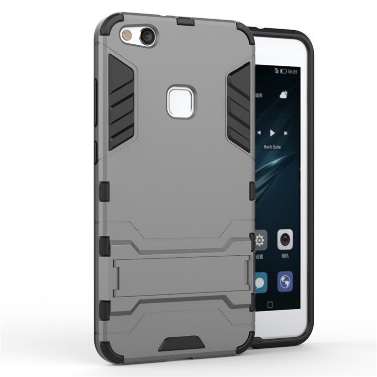 Cubierta Móvil Híbrida TPU Plástico Fresco Con Soporte Para Huawei P10 Lite - Gris-2