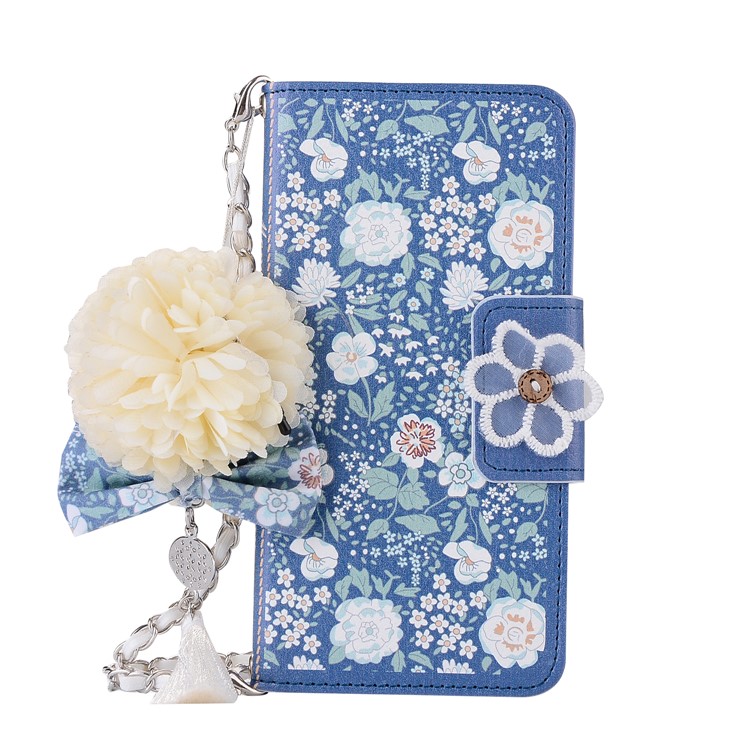 Jasmine Pattern Wallet Leather Cover Case with Lanyard for Huawei P10 - Blue-2