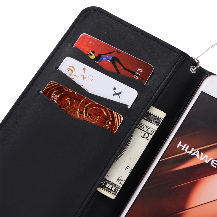 Jasmine Pattern Wallet Leather Cover Case with Lanyard for Huawei P10 - Blue-4