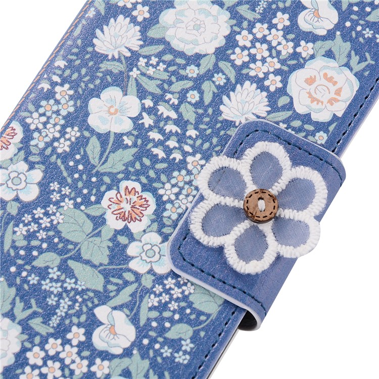 Jasmine Pattern Wallet Leather Cover Case with Lanyard for Huawei P10 - Blue-5