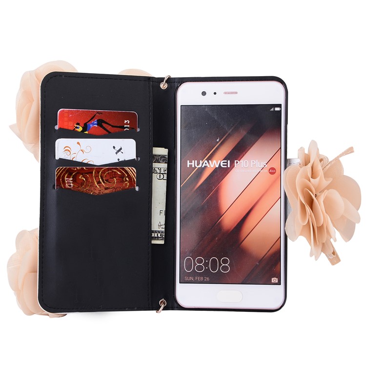 3D Roses Decor Wallet Leather Cell Phone Case with Lanyard for Huawei P10 Plus - Beige-4