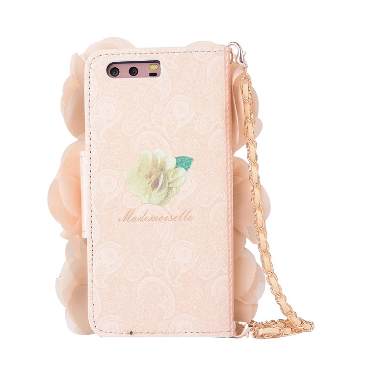 3D Roses Decor Wallet Leather Mobile Phone Case with Lanyard for Huawei P10 - Beige-3