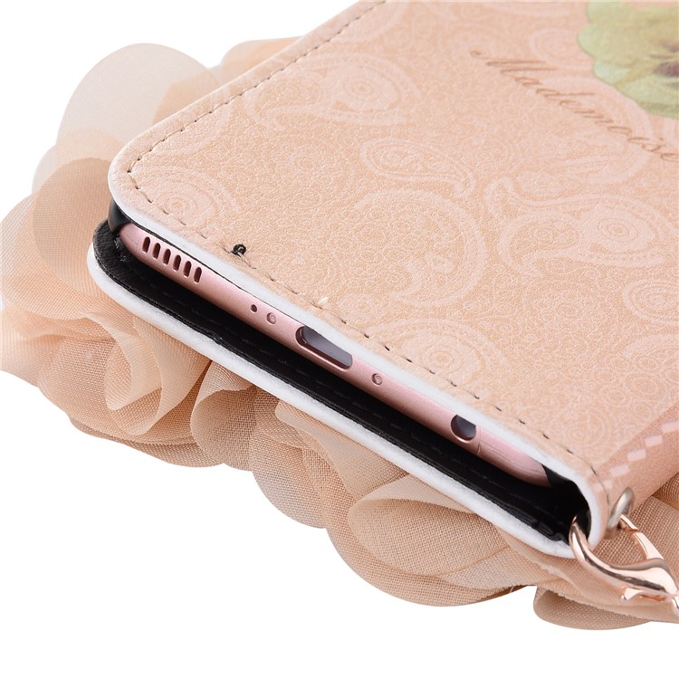 3D Roses Decor Wallet Leather Mobile Phone Case with Lanyard for Huawei P10 - Beige-6
