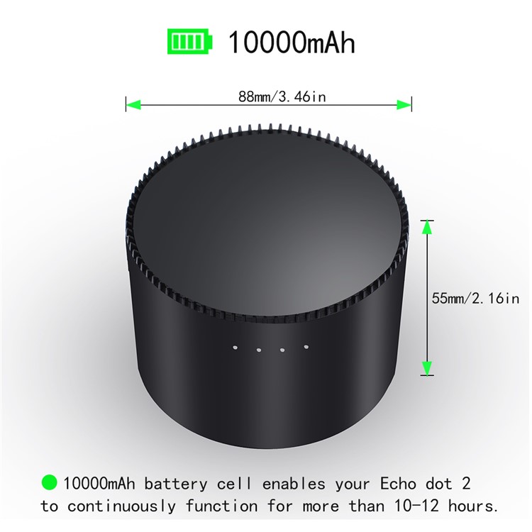 K12 10000mAh Portable Power Bank for Echo Dot 2 with 5V/2A USB Output-5