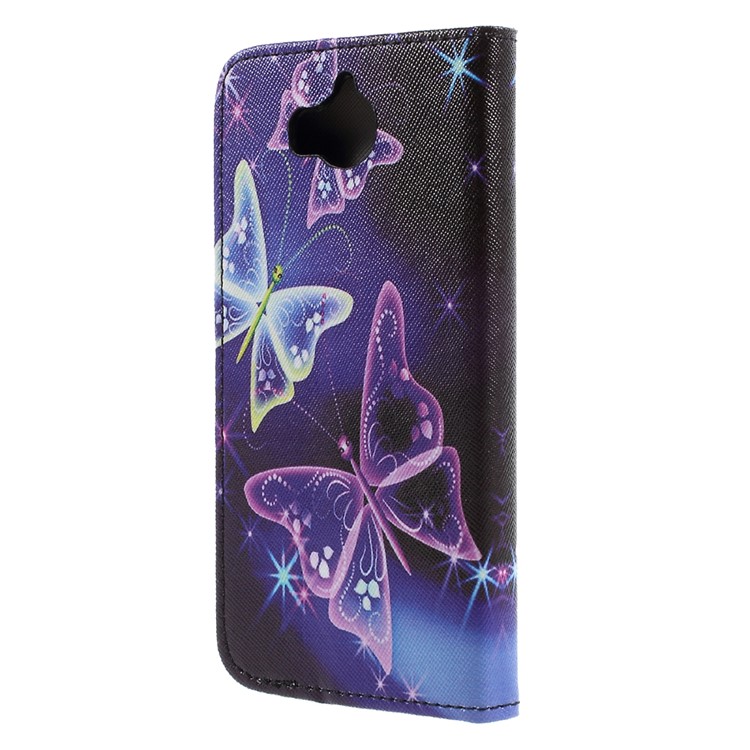 Printing Pattern Wallet Stand Leather Cell Phone Case for Huawei Y5 (2017) / Y6 (2017) - Shiny Butterflies-2