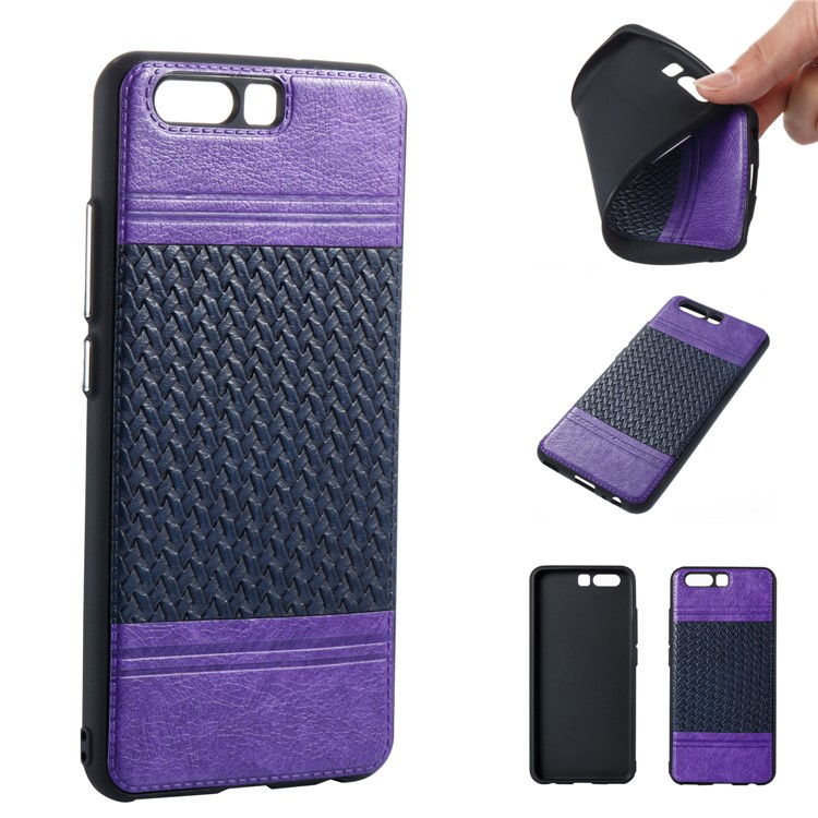 Woven Pattern Bi-color Leather Coated TPU Protection Case for Huawei P10 - Purple / Black-1