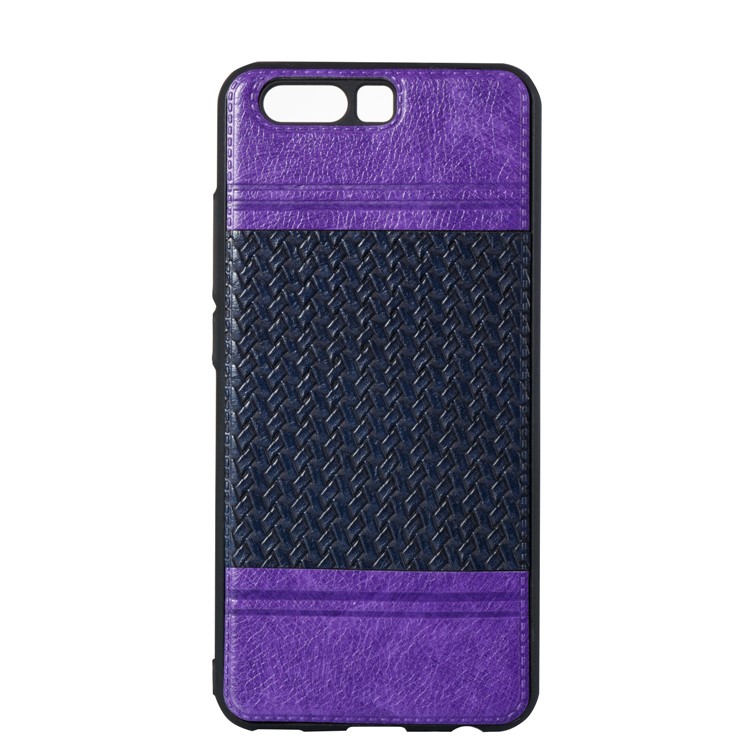 Woven Pattern Bi-color Leather Coated TPU Protection Case for Huawei P10 - Purple / Black-3