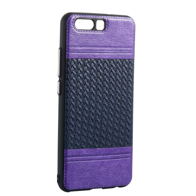 Woven Pattern Bi-color Leather Coated TPU Protection Case for Huawei P10 - Purple / Black-4