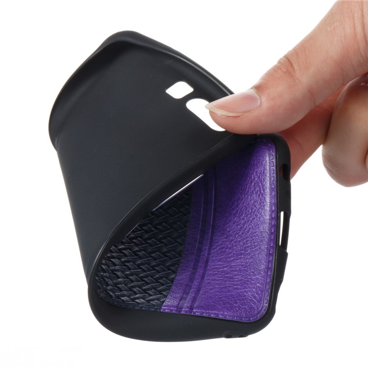 Woven Pattern Bi-color Leather Coated TPU Protection Case for Huawei P10 - Purple / Black-5