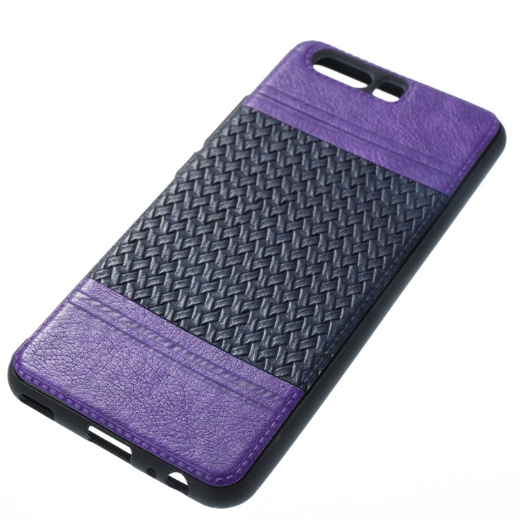 Woven Pattern Bi-color Leather Coated TPU Protection Case for Huawei P10 - Purple / Black-6