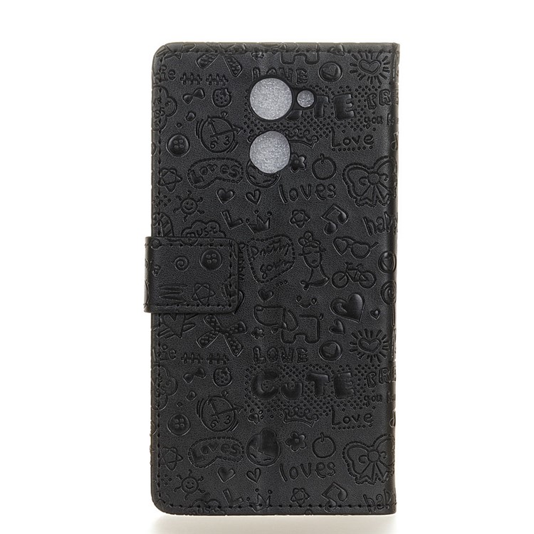 Cartoon Graffiti Card Holder Leather Stand Phone Case for Huawei Enjoy 7 Plus - Black-2