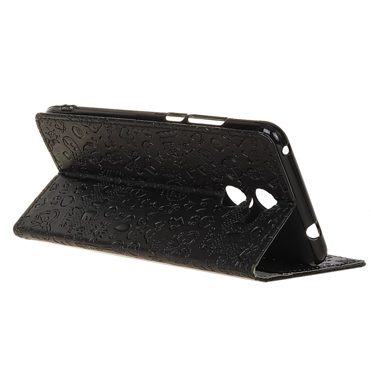 Cartoon Graffiti Card Holder Leather Stand Phone Case for Huawei Enjoy 7 Plus - Black-3