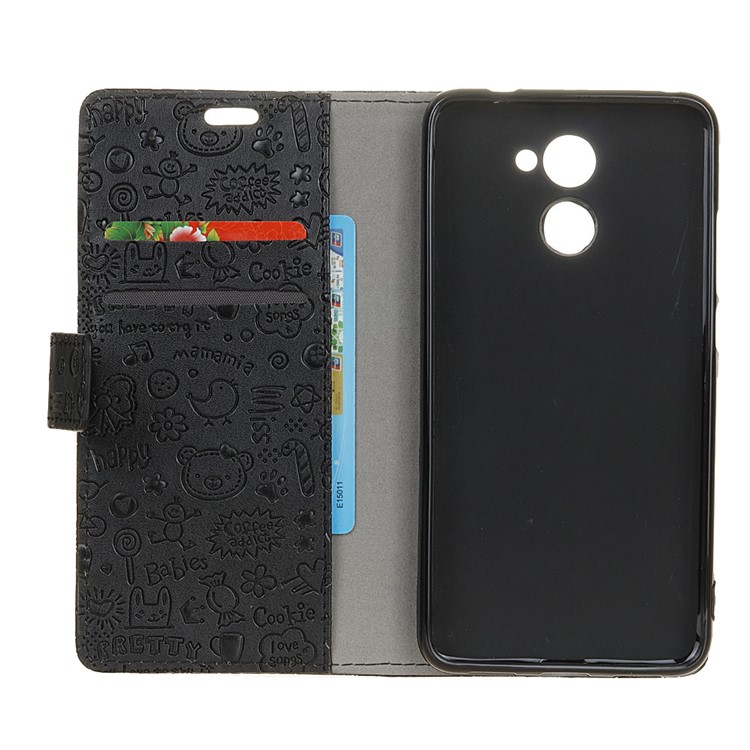Cartoon Graffiti Card Holder Leather Stand Phone Case for Huawei Enjoy 7 Plus - Black-4