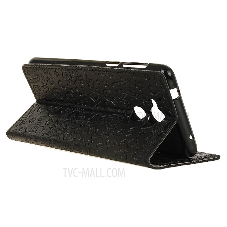 Cartoon Graffiti Card Holder Leather Stand Phone Case for Huawei Enjoy 7 Plus - Black-7