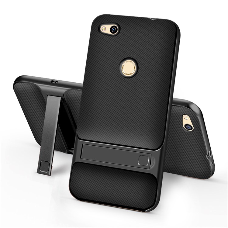 ELEGANCE Grid Pattern TPU + PC Mobile Casing With Kickstand for Huawei P8 Lite (2017) / Honor 8 Lite - Black-1
