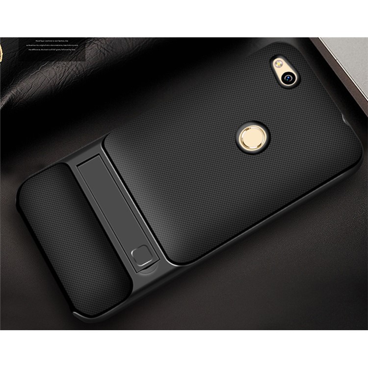 ELEGANCE Grid Pattern TPU + PC Mobile Casing With Kickstand for Huawei P8 Lite (2017) / Honor 8 Lite - Black-2
