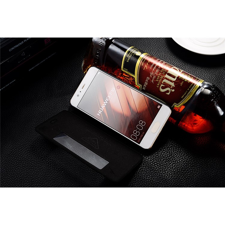 SULADA View Window Auto Wake & Sleep PU leather Stand Case for Huawei P10 - Black-6
