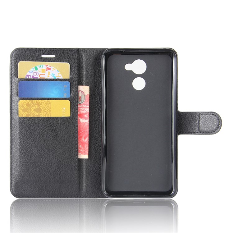 Litchi Skin Leather Wallet Stand Cover for Huawei Enjoy 7 Plus - Black-3