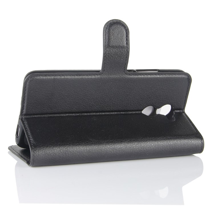 Litchi Skin Leather Wallet Stand Cover for Huawei Enjoy 7 Plus - Black-5