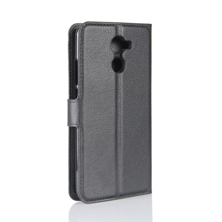 Litchi Skin Leather Wallet Stand Cover for Huawei Enjoy 7 Plus - Black-6