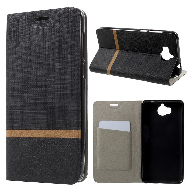 Cross Texture Stand Leather Card Holder Phone Shell for Huawei Y5 (2017) Built-in Steel Sheet - Black-1