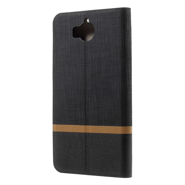 Cross Texture Stand Leather Card Holder Phone Shell for Huawei Y5 (2017) Built-in Steel Sheet - Black-3