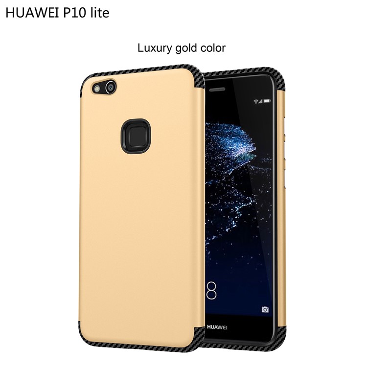 For Huawei P10 Lite Carbon Fiber Texture Matte Hybrid Phone Anti-fingerprint Casing (Plastic + TPU) - Gold-1
