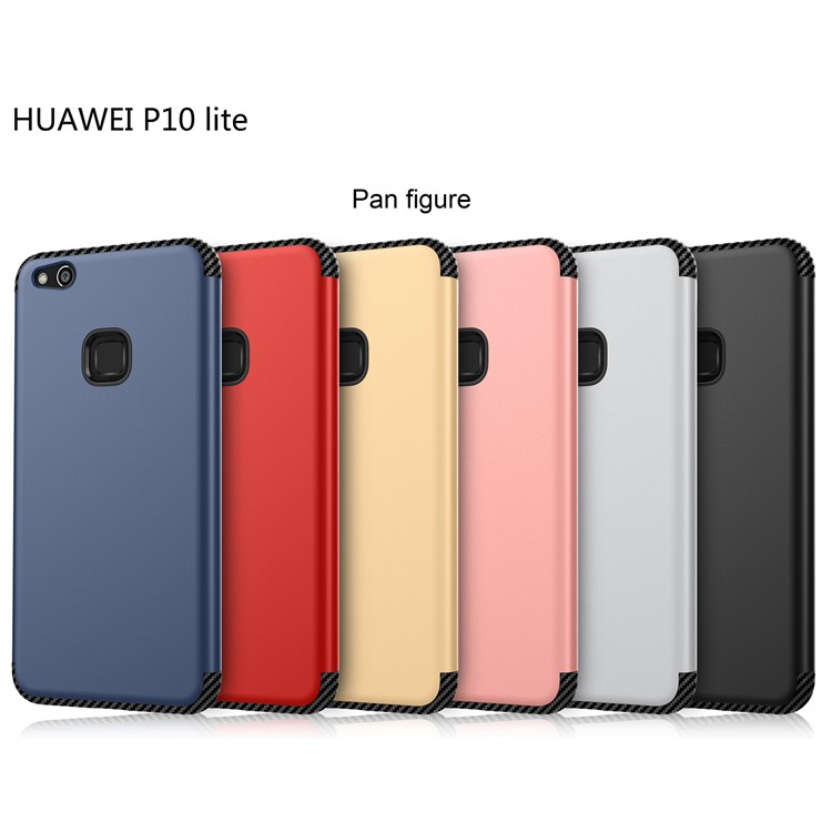 For Huawei P10 Lite Carbon Fiber Texture Matte Hybrid Phone Anti-fingerprint Casing (Plastic + TPU) - Gold-2