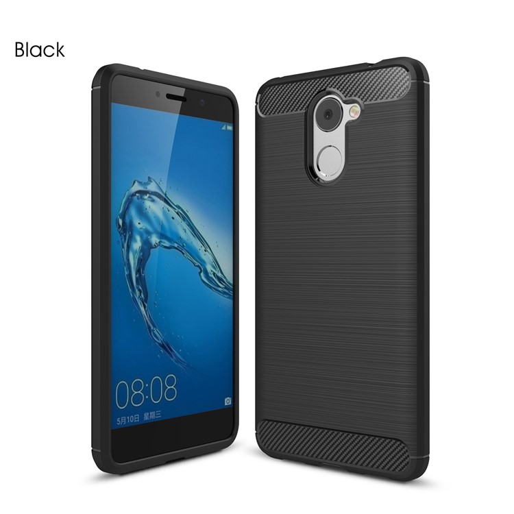 Carbon Fiber Texture Brushed TPU Back Case Accessory for Huawei Enjoy 7 Plus - Black-1