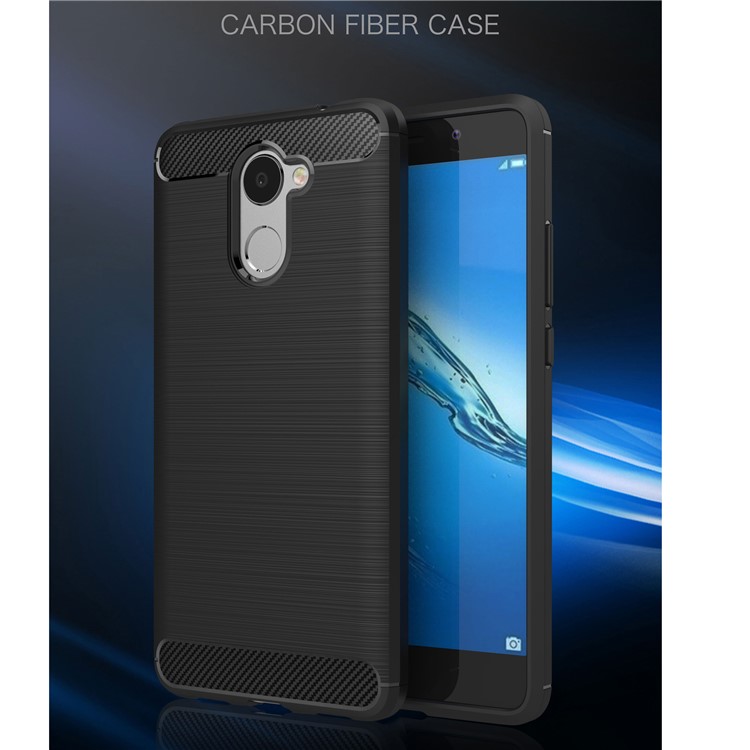 Carbon Fiber Texture Brushed TPU Back Case Accessory for Huawei Enjoy 7 Plus - Black-2