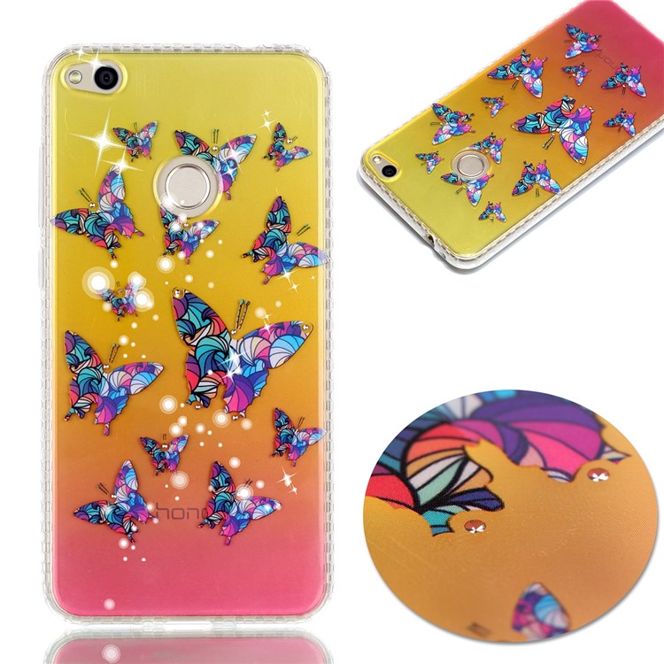 Pattern Printing Inner Rhinestone TPU Case for Huawei P8 Lite (2017) / Honor 8 Lite - Colorized Butterflies-1