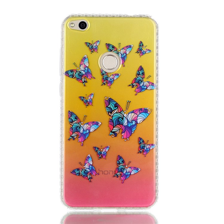Pattern Printing Inner Rhinestone TPU Case for Huawei P8 Lite (2017) / Honor 8 Lite - Colorized Butterflies-2