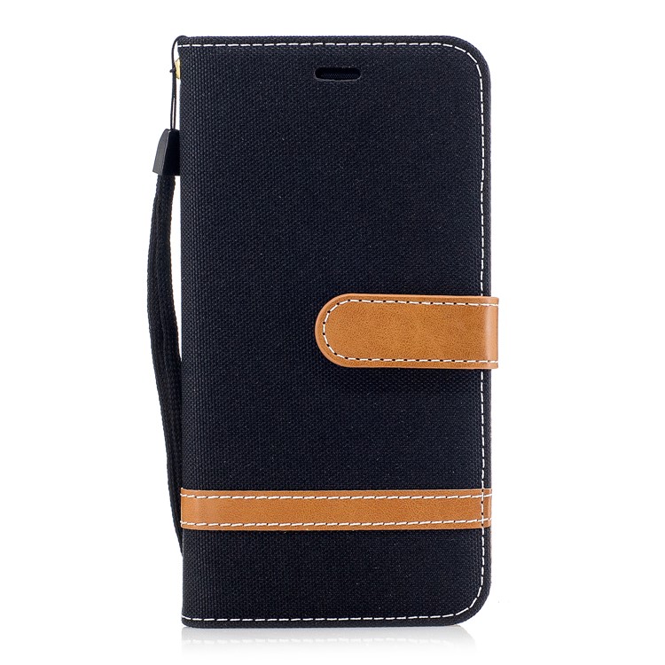 Two-tone Jean Cloth PU Leather Stand Phone Case Cover for Huawei P10 Lite - Black-2